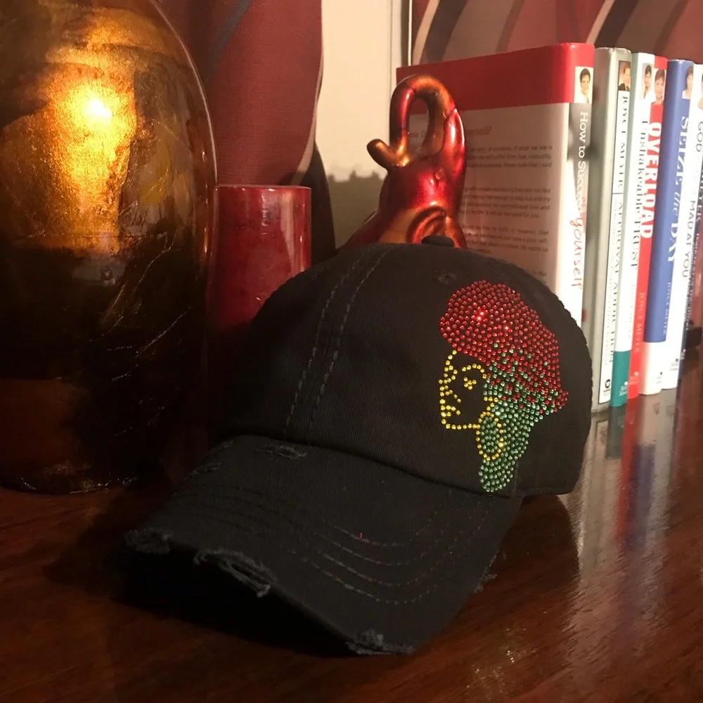 Rhinestone Afro Woman Map hat